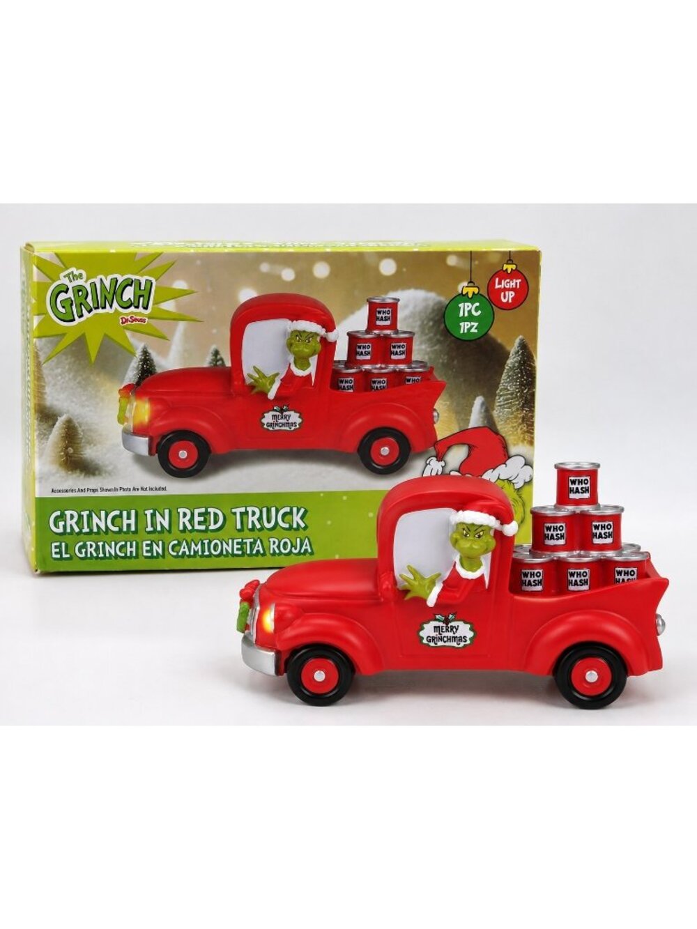 Grinch Red Truck Who Hash Light Up Christmas Village Decor New Box